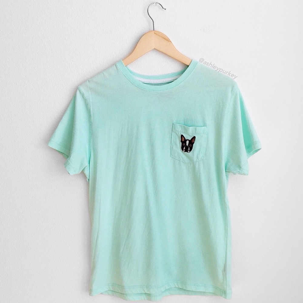 🌸4 for $10🌸 Mint dog patch pocket tee